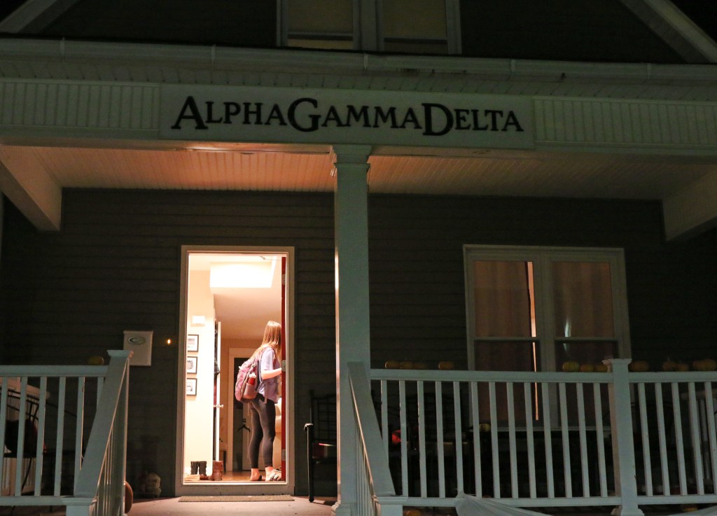 Emily Lane-Waters returns home after working a 4 hour shift with Jacob Hartshorne on Nov. 3, 2015. 